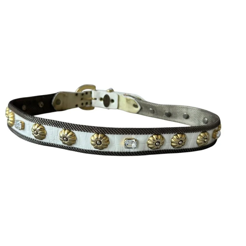 Vintage Sand Castle NY white leather belt studded studs embellished womens med